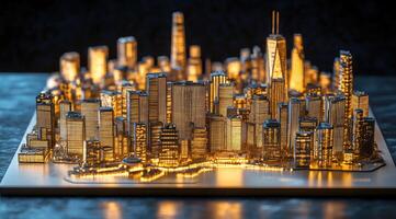 Cityscape model, illuminated at night photo