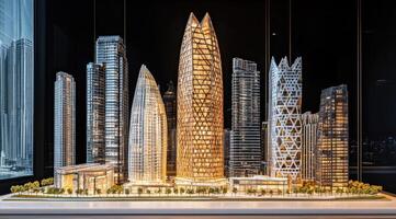 Architectural model of a futuristic city skyline photo