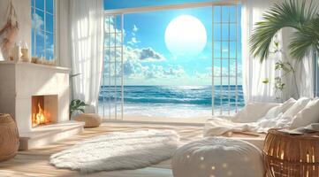 Coastal living room with ocean view photo