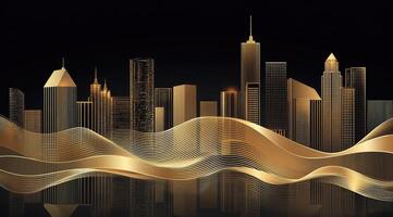 Golden city skyline, modern, elegant photo