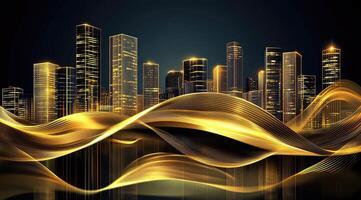 Golden city skyline, abstract design photo