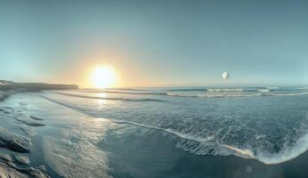Sunrise over a tranquil beach photo