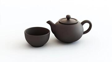 Dark ceramic tea set on white background photo