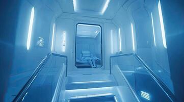 Futuristic interior, passenger compartment with steps photo