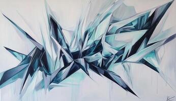 Abstract, geometric, icy shapes explode across a light background photo