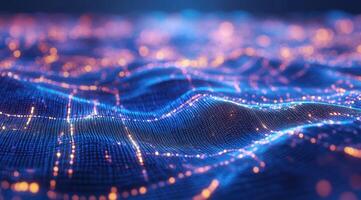 Abstract data visualization. Dynamic wave patterns of glowing points photo
