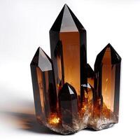 A cluster of multifaceted, amber-brown crystals. Intricate, pointed structures radiate from a shared base. A captivating display of natural beauty photo