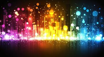 Vibrant city skyline with colorful lights photo