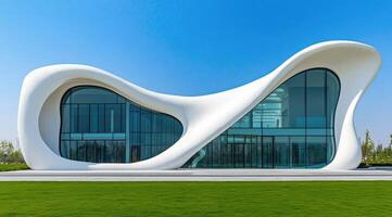 Modern architectural building with flowing, sculpted facade photo