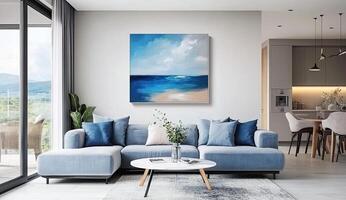 Coastal serenity. A calming abstract painting of a tranquil ocean scene photo
