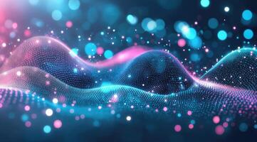 Abstract digital wave with vibrant colors and glowing particles photo
