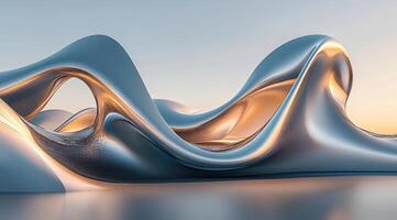 Abstract architectural design, flowing metallic forms photo
