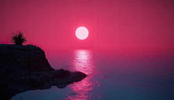 Crimson sunset over a tranquil ocean photo