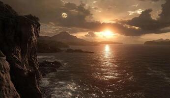 Sunset over alien coastline photo