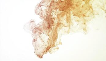Abstract amber smoke swirls against white photo