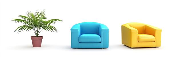 Colorful Armchairs and a Plant photo