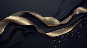 Luxurious dark navy and gold flowing ribbons photo