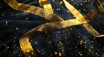 Gold ribbons on dark fabric photo