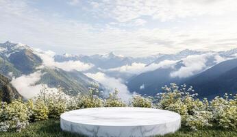 Marble platform on a mountain meadow photo