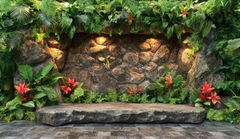 Lush tropical rock garden stage photo