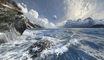 Alpine lake, alien sphere photo