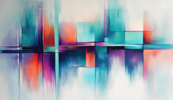 Abstract cityscape, vibrant blocks of color interweaving photo