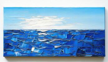 Ocean horizon painted with visible brushstrokes. Layers of vibrant blues and whites depict a serene sea and a tranquil sky photo