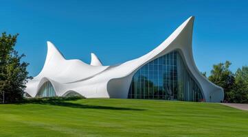 Modernist building with flowing, sculpted form photo
