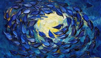 Abstract swirling, vibrant blues and yellows photo