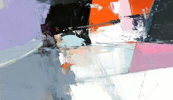Abstract painting with vibrant color blocks and textured brushstrokes photo