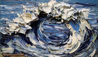 Powerful ocean wave, dynamic impasto photo