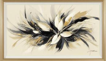 Abstract floral composition in cream, gold, and black tones photo