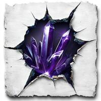 Purple crystals burst from a ripped hole photo