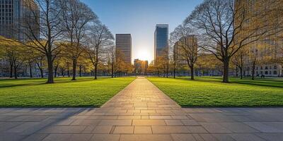 Urban parkway at sunrise photo