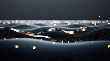 Abstract dark background with golden lines and light photo