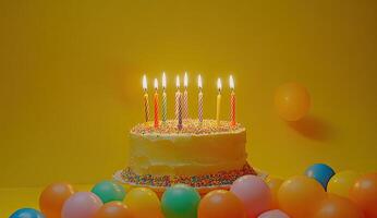 Birthday Cake with Candles and Balloons photo