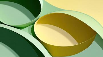Abstract geometric shapes in pastel greens and yellows. Intertwined circles and curved forms create a dynamic visual effect photo