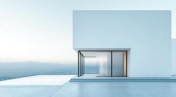 Modern minimalist house overlooking mountains photo