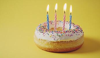 Birthday donut with candles photo