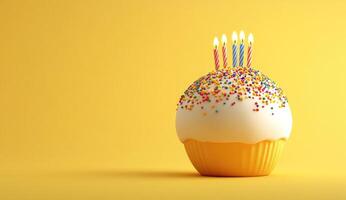 Birthday cupcake with colorful sprinkles and candles photo