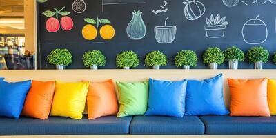 Colorful Seating Area with Fruit Theme photo