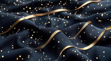 Dark, luxurious fabric with golden ribbons and glittering particles photo