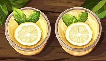 Refreshing Lemon Drinks on Wooden Surface photo