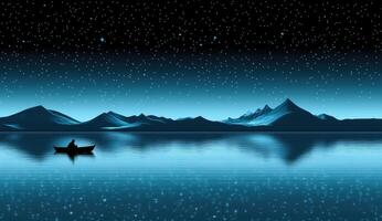 Nighttime lake scene with mountains and stars photo