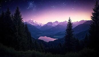 Majestic alpine lake at night photo