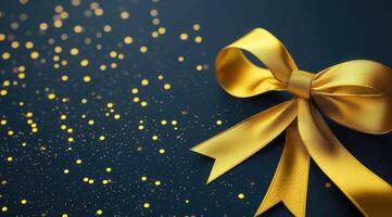 Golden ribbon bow on dark background photo
