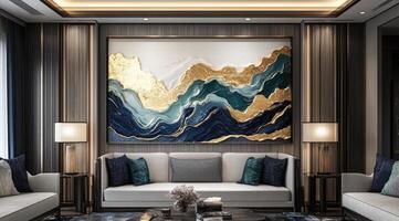 Luxurious modern living room with abstract art photo