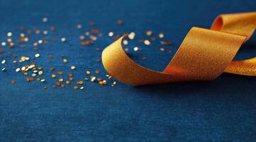 Golden ribbon with glitter on navy photo