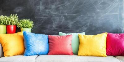 Vibrant Colorful Throw Pillows on a Sofa photo