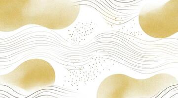 Abstract gold shapes on white background with wavy lines and small dots photo